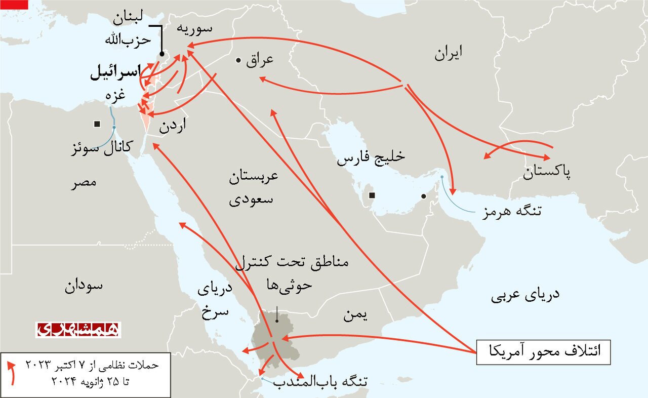 نقشه بمباران‌های ۱۱۰ روزه در خاورمیانه