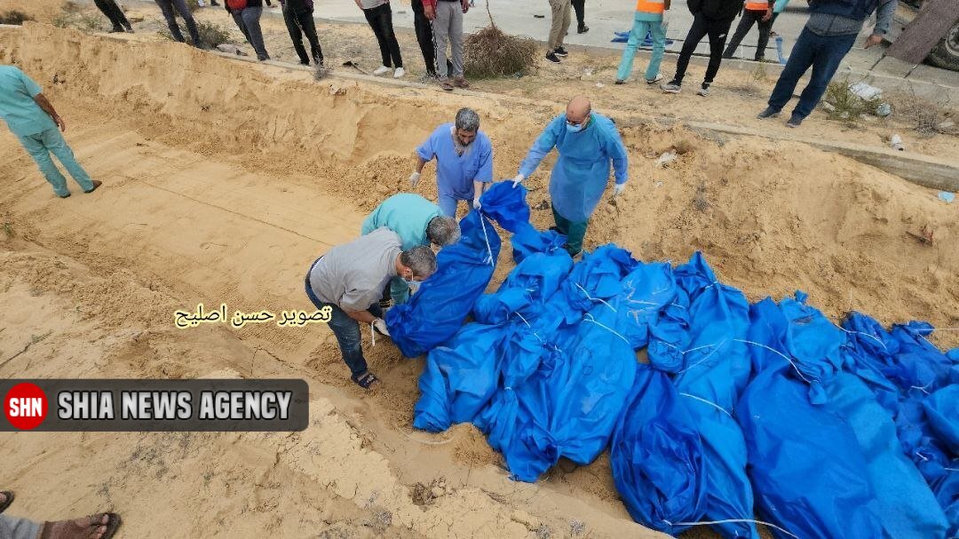 تصاویر| دفن شدن شهدای ناشناس فلسطینی در گور دسته جمعی