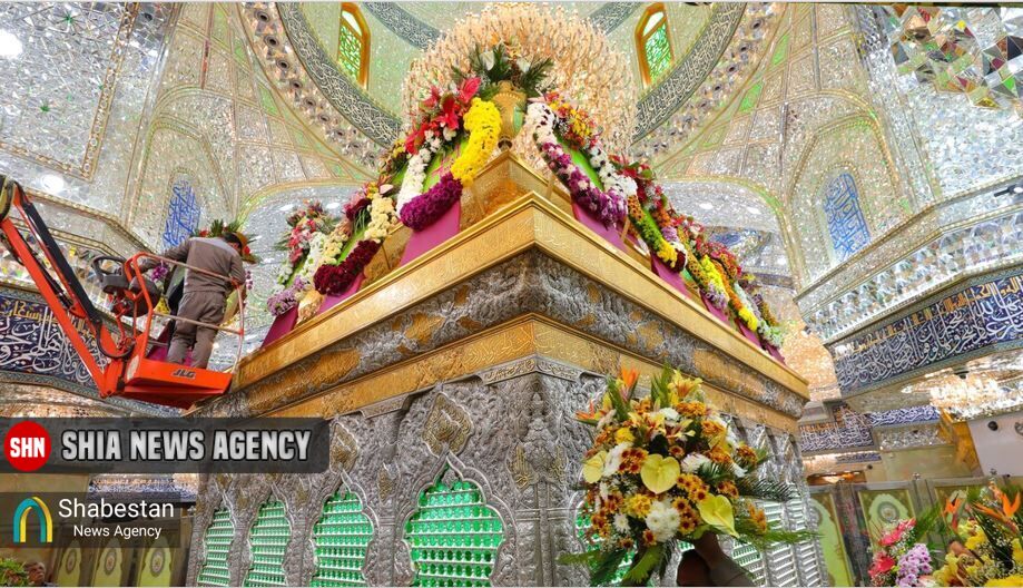 گل‌آرایی حرم امام حسین(ع) به مناسبت میلاد کریم اهل‌بیت(ع)