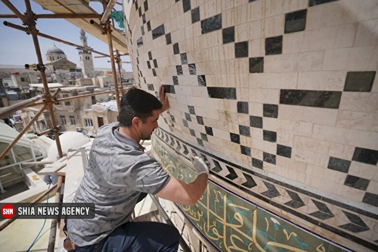 تصاویر | مرمّت گنبد حرم حضرت رقیه(س) در سوریه