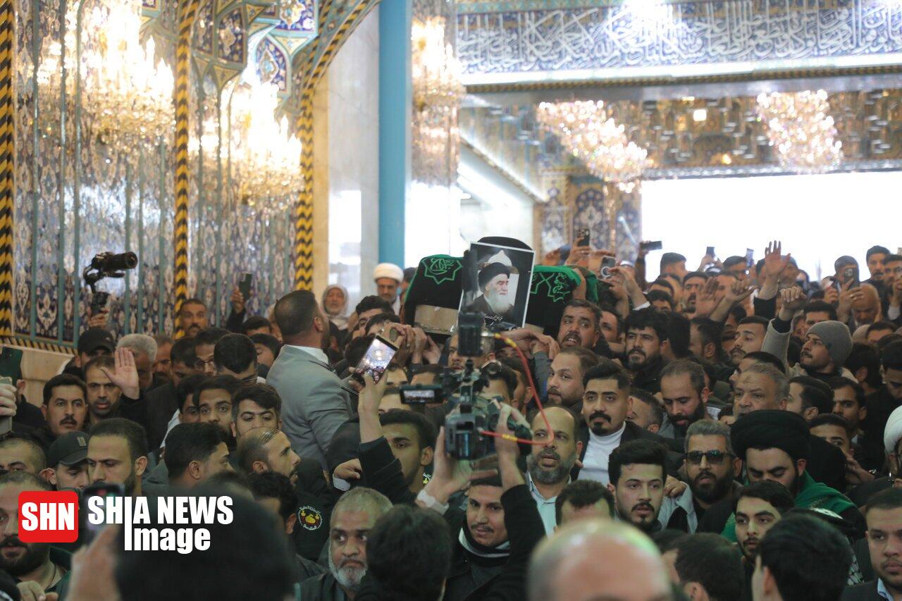 تصاویر | آیین تشییع پیکر آیت‌الله سیدهادی سیستانی در حرم امام حسین(ع)