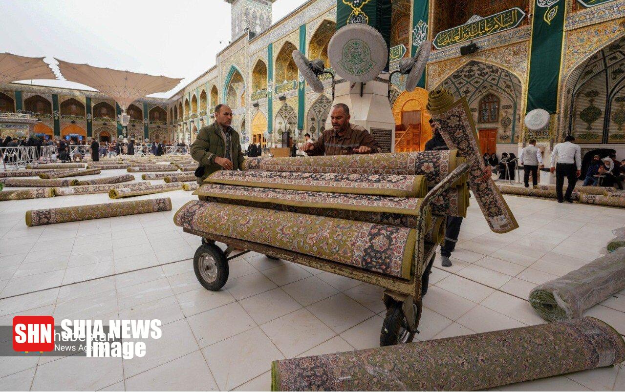 حرم امیرالمؤمنین (ع) با فرش‌های جدید فاخر مزین شد