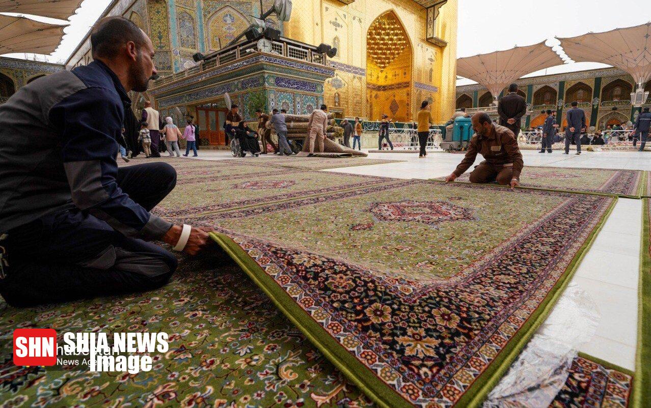 حرم امیرالمؤمنین (ع) با فرش‌های جدید فاخر مزین شد