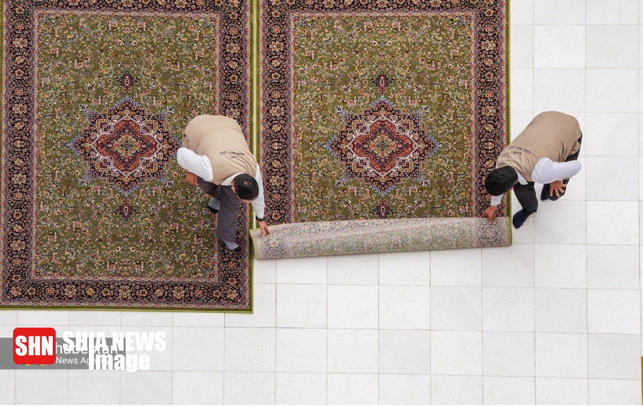 حرم امیرالمؤمنین (ع) با فرش‌های جدید فاخر مزین شد