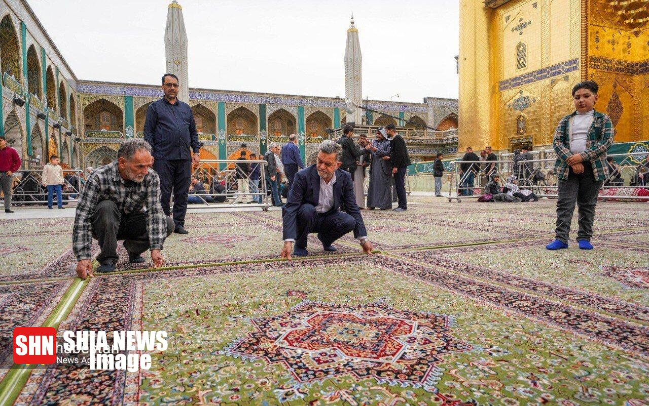 حرم امیرالمؤمنین (ع) با فرش‌های جدید فاخر مزین شد
