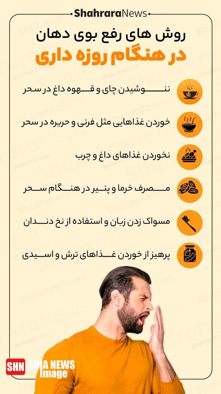 اینفوگرافی/ چند راهکار برای رفع بوی بد دهان هنگام روزهداری اینفوگرافی/ چند راهکار برای رفع بوی بد دهان هنگام روزهداری