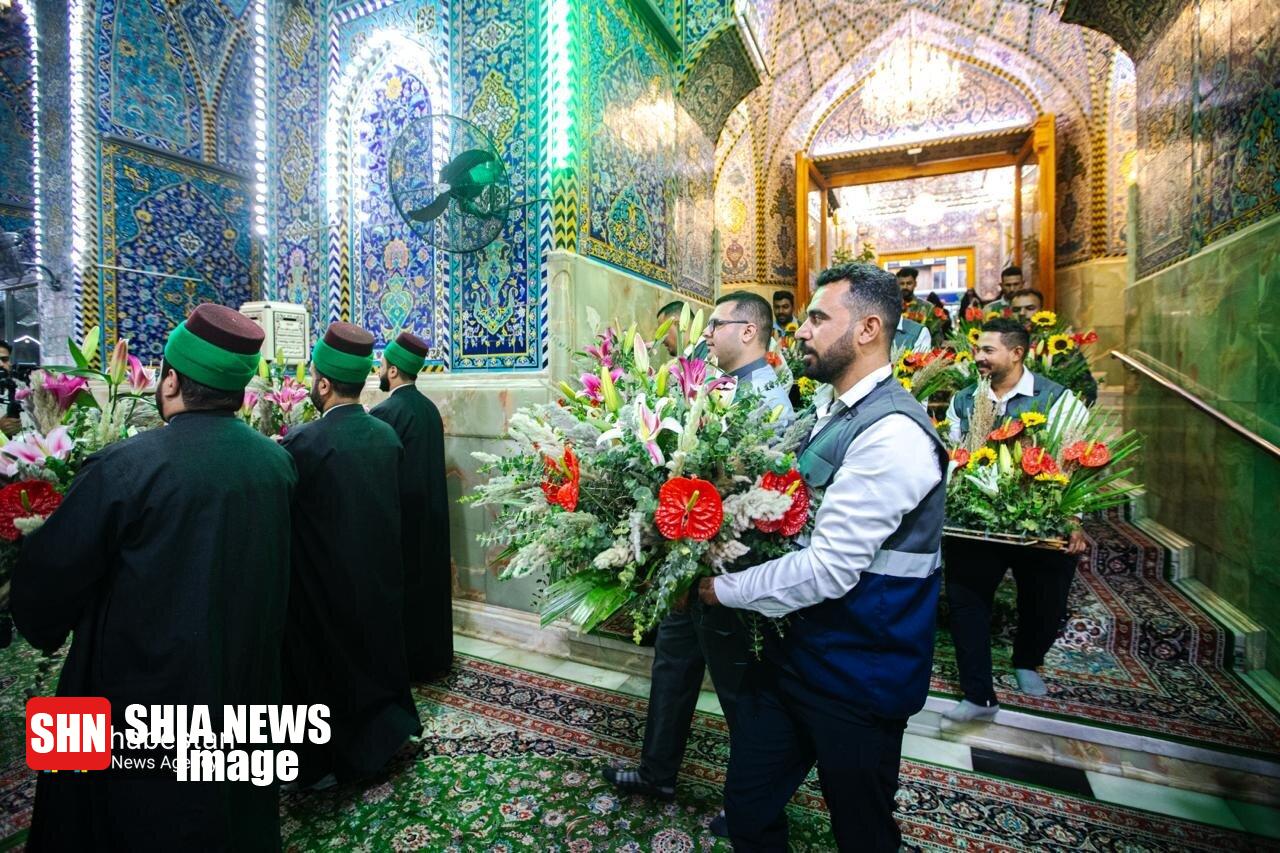 گل آرایی حرم  امام حسین(ع) به مناسبت میلاد حضرت زینب(س)