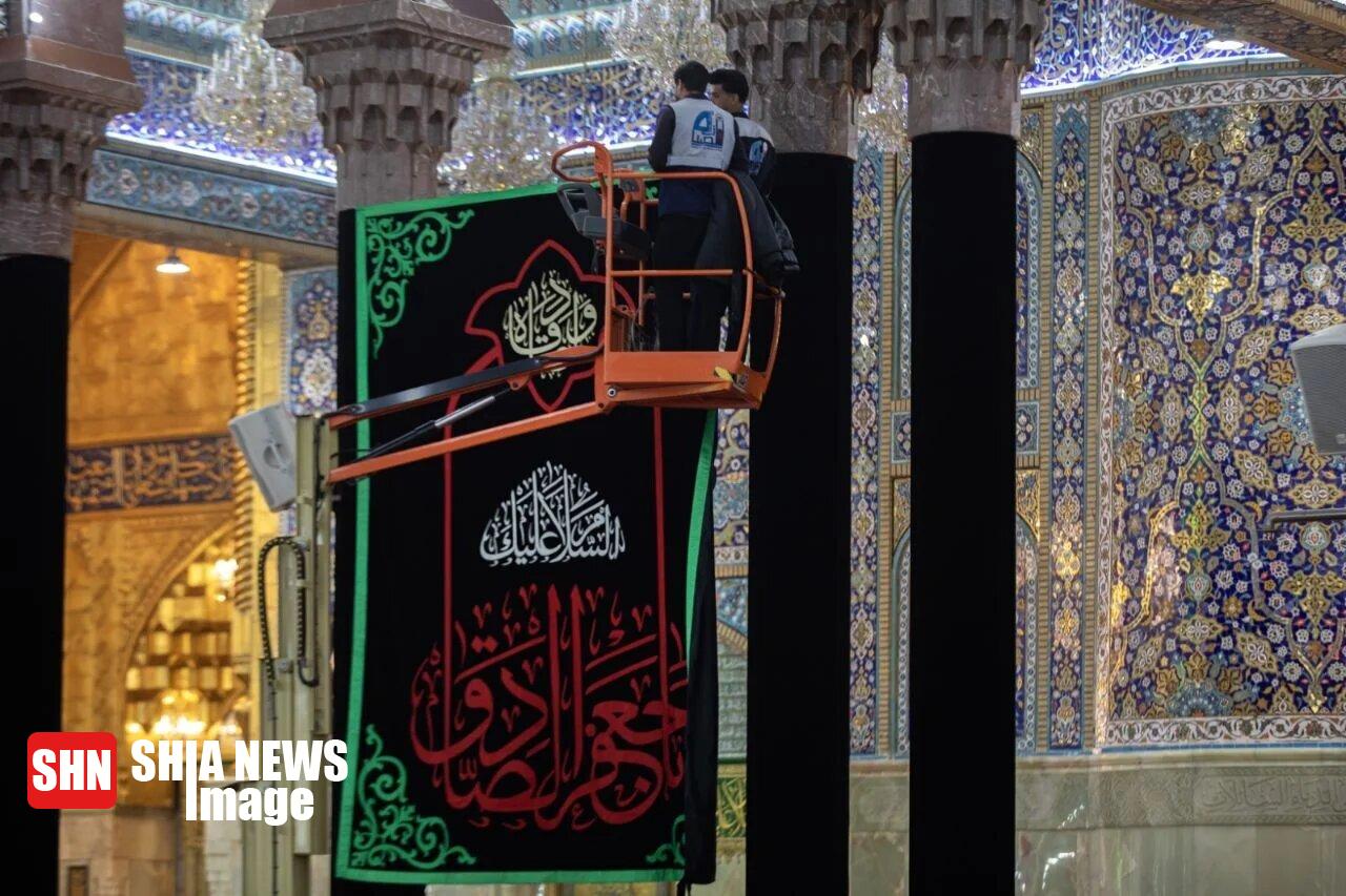 سیاه‌پوش شدن حرم امام حسین(ع) به مناسبت شهادت امام جعفر صادق(ع)