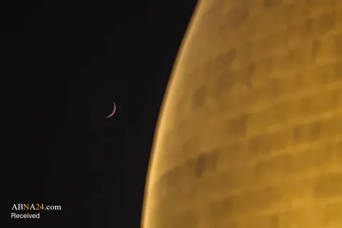درخشش هلال ماه ربیع‌الاول بر فراز حرم امیرالمؤمنین (ع)